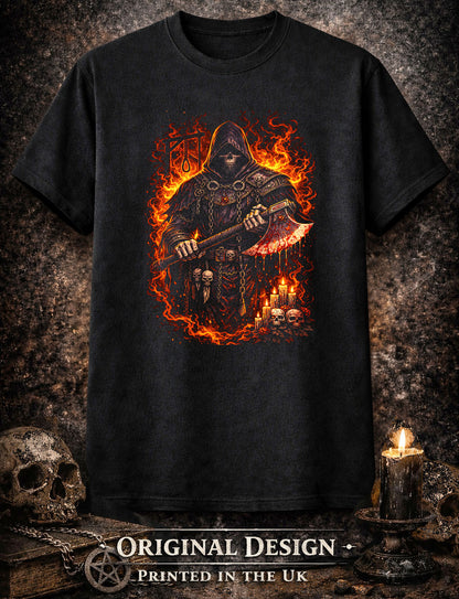 Executioner Skull Skeleton T Shirt Gothic Hooded Reaper Axe Dark Fantasy Unisex