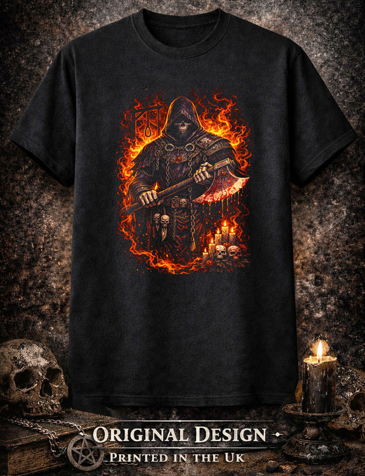 Executioner Skull Skeleton T Shirt Gothic Hooded Reaper Axe Dark Fantasy Unisex