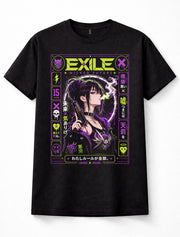 Exile Wicked Future Anime Girl Japanese Oni Cyberpunk Graphic Black Unisex T-Shirt