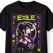 Exile Wicked Future Anime Girl Japanese Oni Cyberpunk Graphic Black Unisex T-Shirt