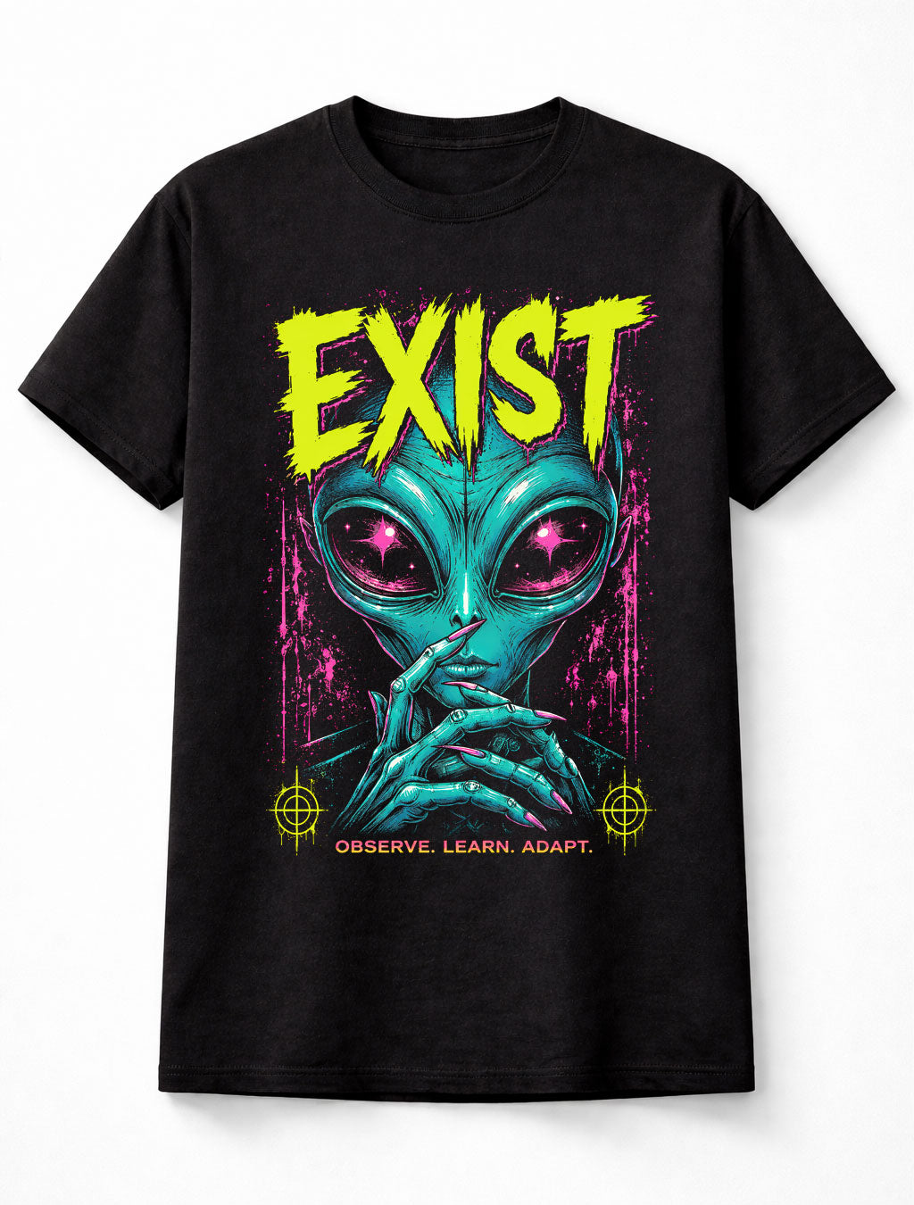 Exist Alien Horror UFO Retro Sci Fi Graphic Neon Unisex T-Shirt