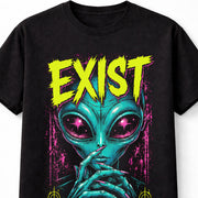 Exist Alien Horror UFO Retro Sci Fi Graphic Neon Unisex T-Shirt