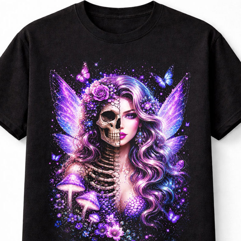 Fairy Skeleton Gothic Mushroom Butterfly Fantasy Skull Unisex T-Shirt