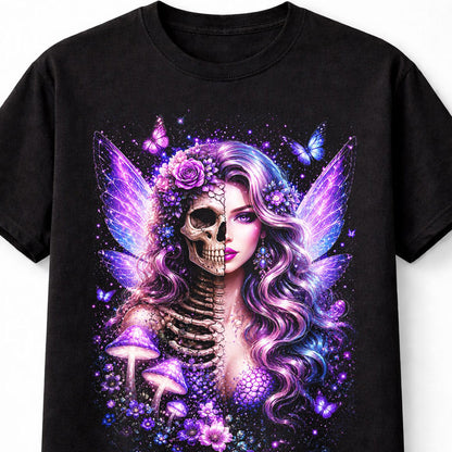 Fairy Skeleton Gothic Mushroom Butterfly Fantasy Skull Unisex T-Shirt