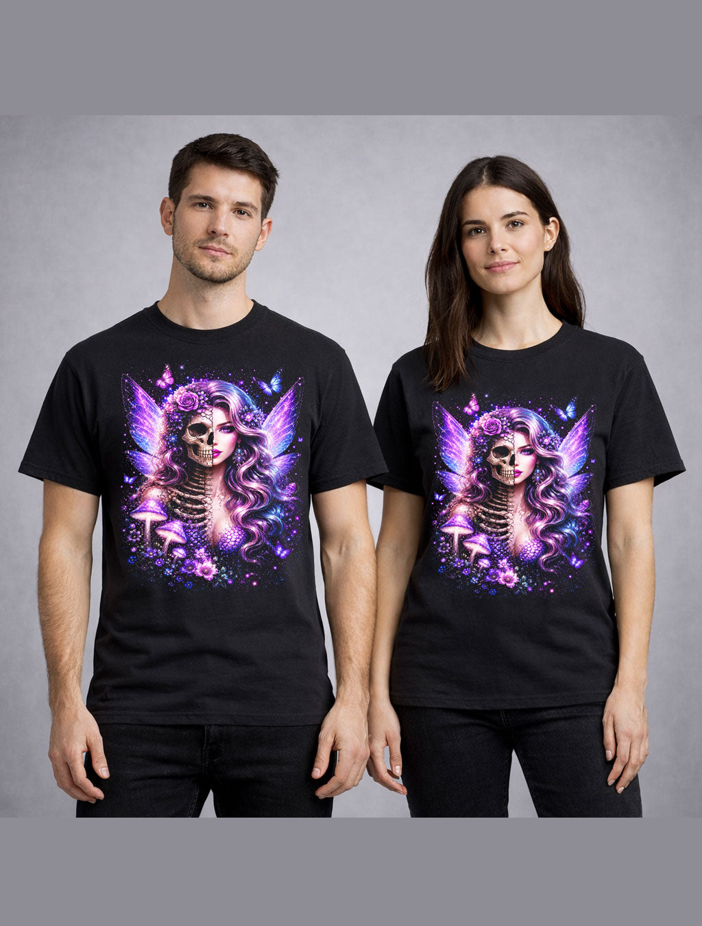 Fairy Skeleton Gothic Mushroom Butterfly Fantasy Skull Unisex T-Shirt