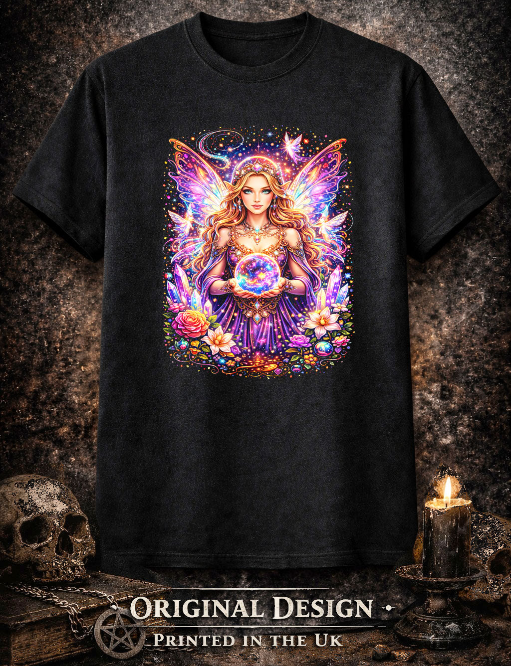 Enchanted Fairy Crystal Art Psychedelic Trippy Gothic Unisex Graphic T-Shirt