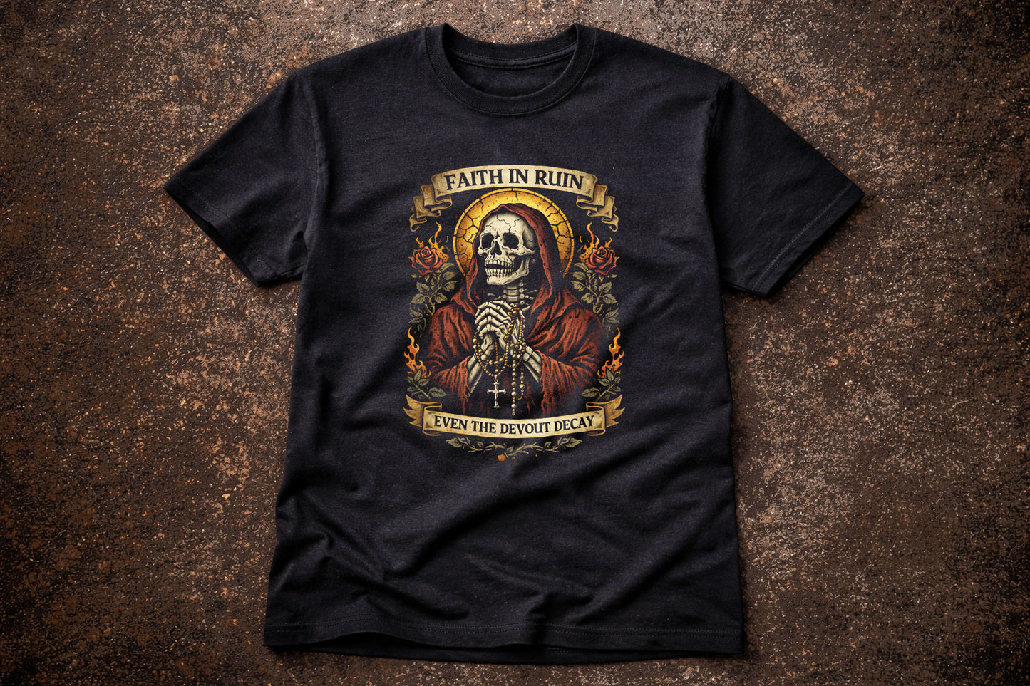Share Praying Skeleton T-Shirt Gothic Faith Memento Mori Unisex Black Graphic Tee