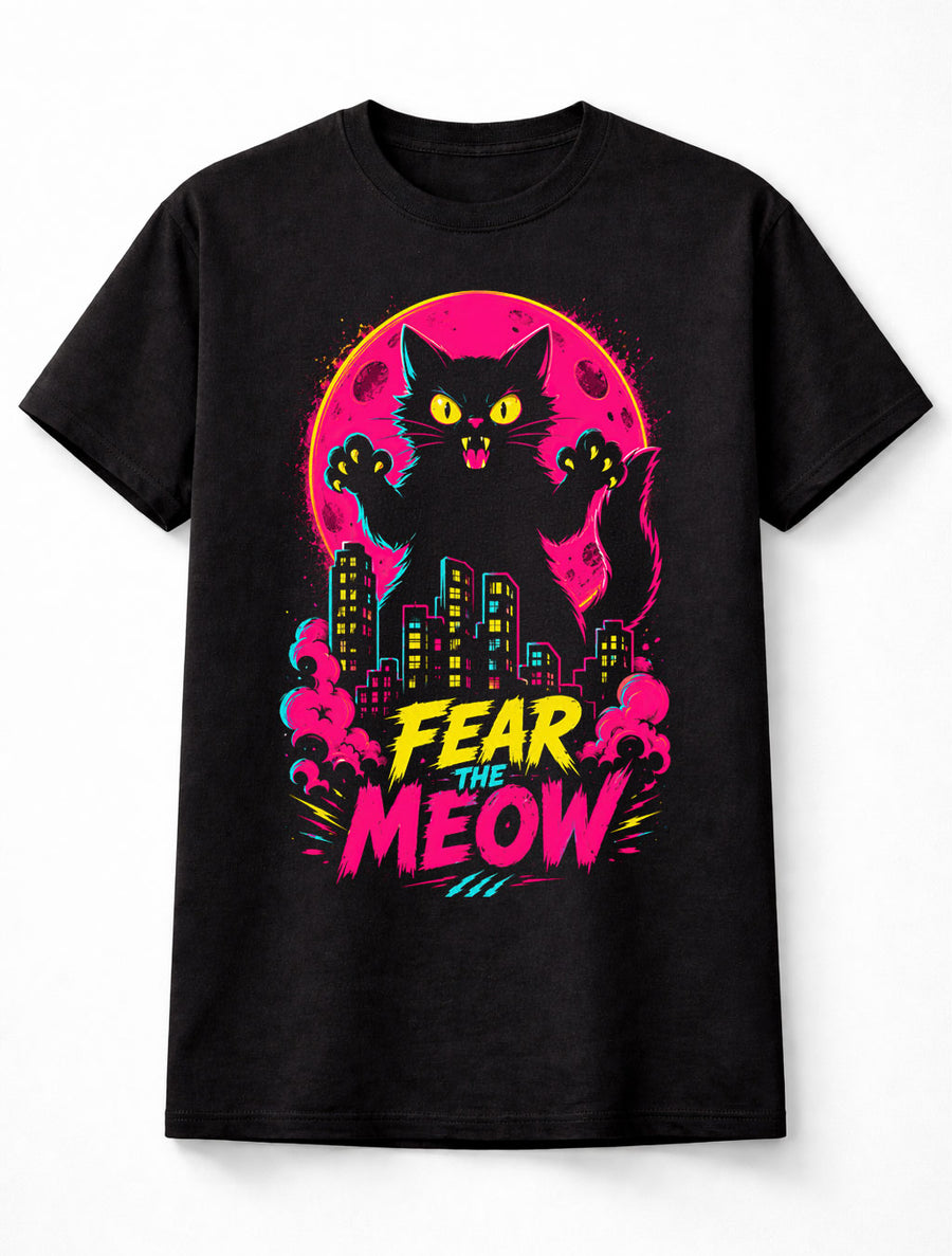 Fear The Meow Black Cat Kaiju Funny Halloween Monster Graphic Unisex T-Shirt