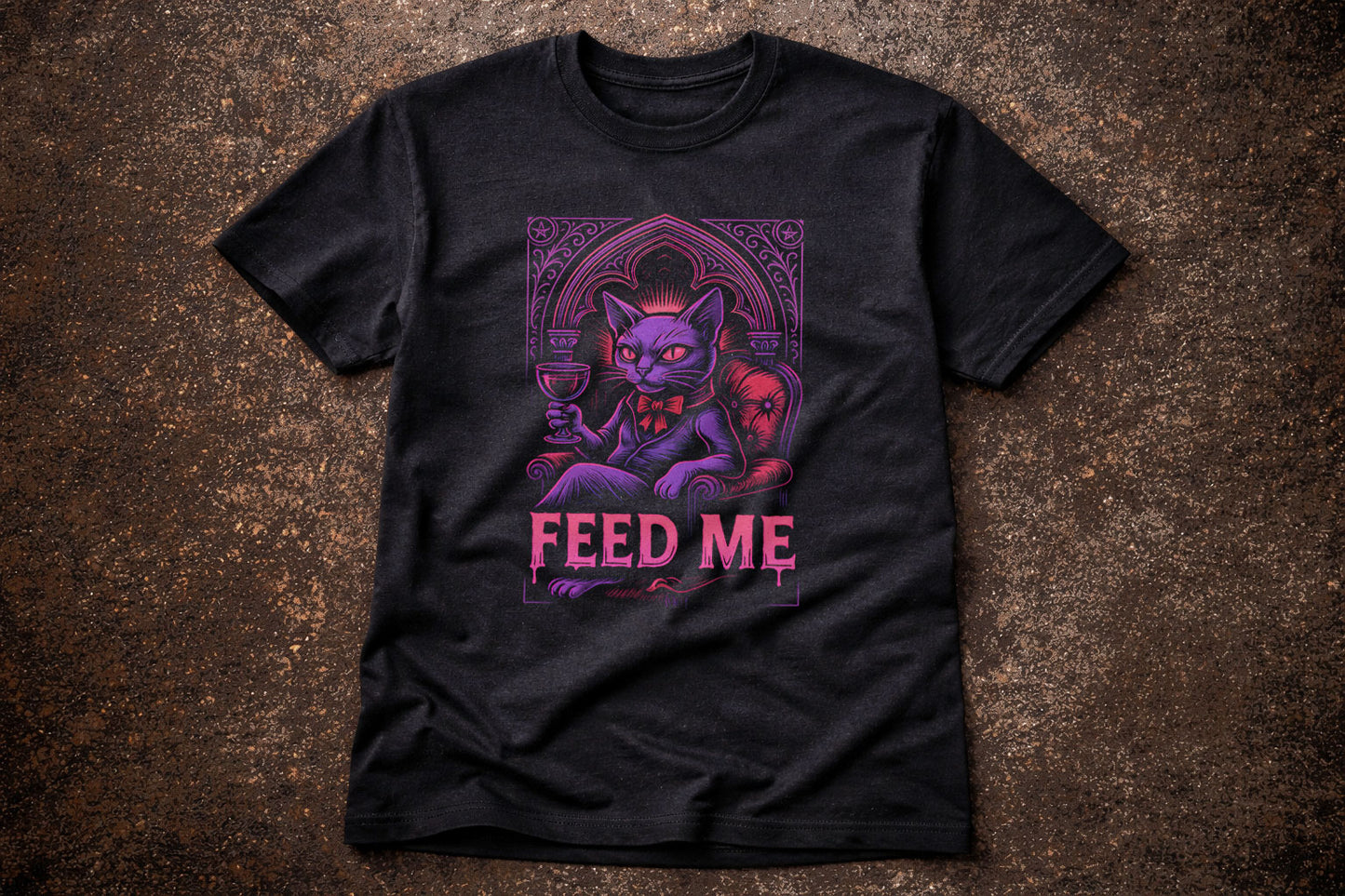 Feed Me Vampire Cat Gothic T Shirt Dark Humor Horror Cute Unisex Tee