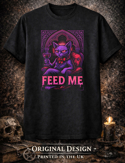 Feed Me Vampire Cat Gothic T Shirt Dark Humor Horror Cute Unisex Tee
