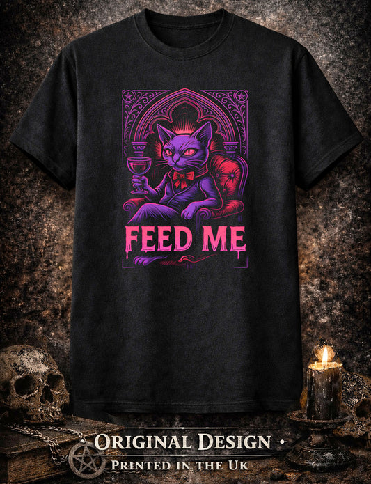 Feed Me Vampire Cat Gothic T Shirt Dark Humor Horror Cute Unisex Tee
