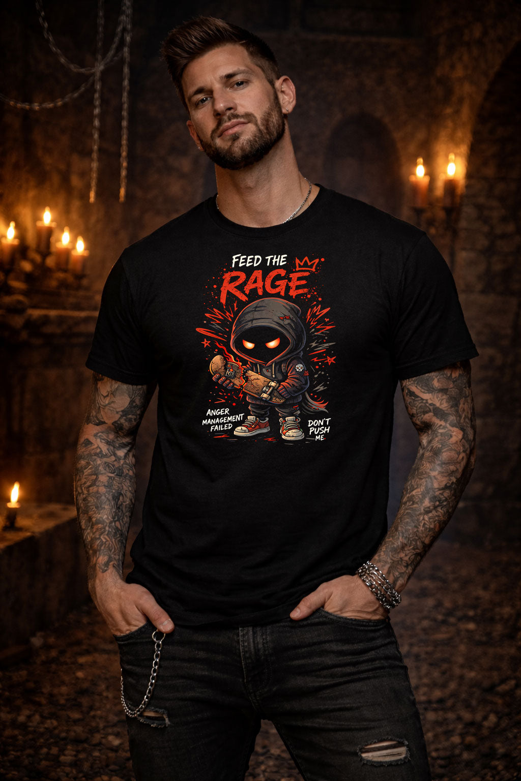 Feed the Rage T Shirt Gothic Cartoon Punk Anger Rebel Unisex Graphic Tee