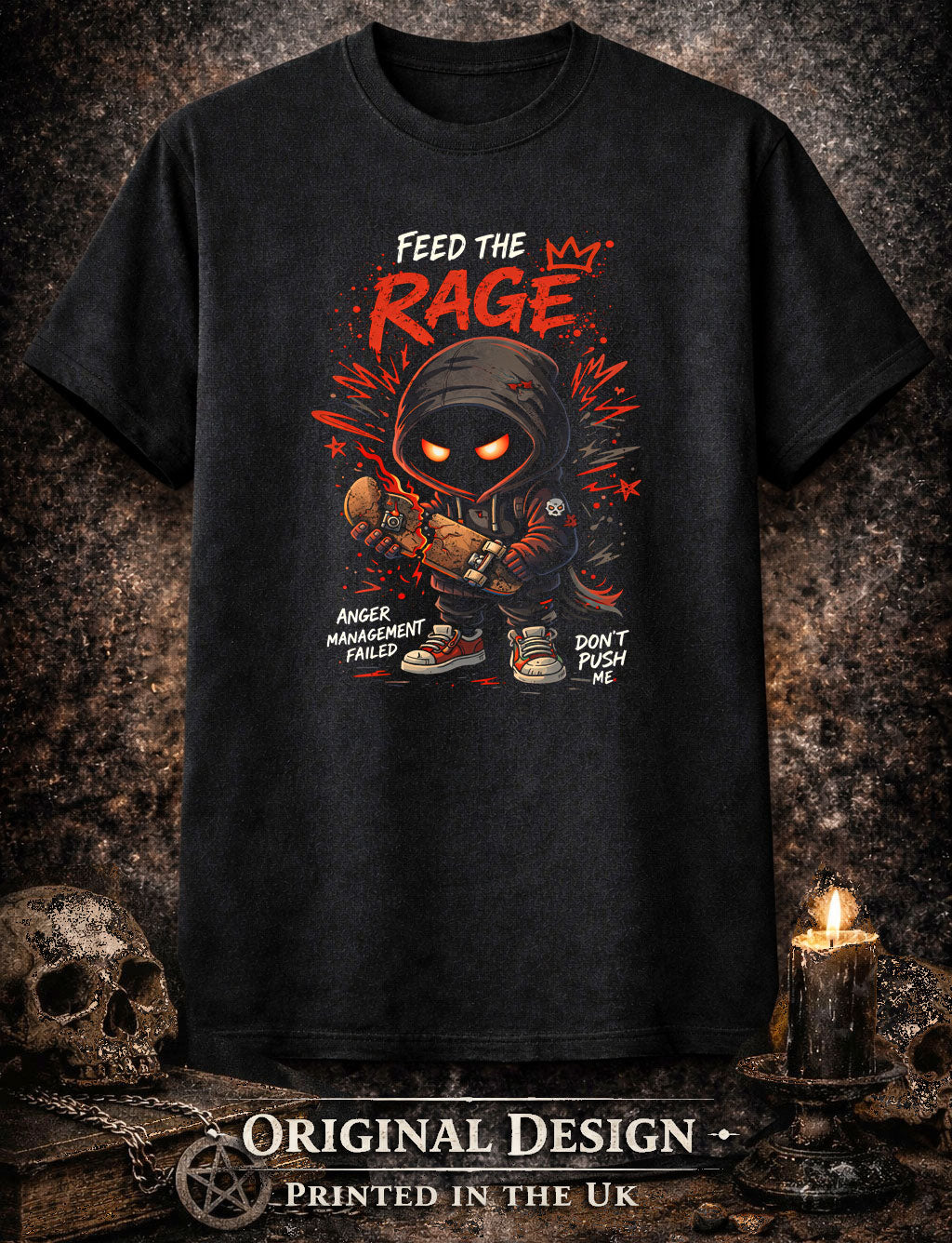 Feed the Rage T Shirt Gothic Cartoon Punk Anger Rebel Unisex Graphic Tee