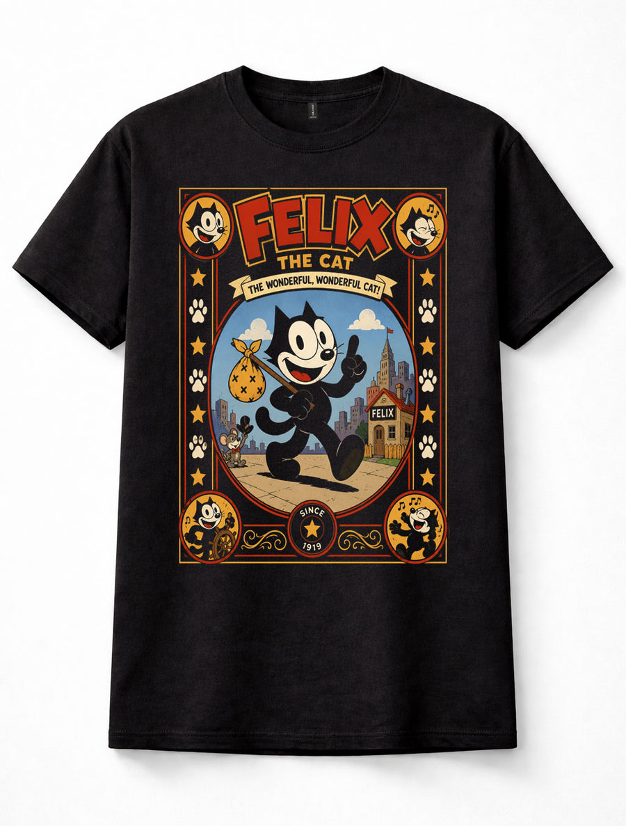 Felix the Cat Classic Cartoon Vintage Retro Black Unisex T-Shirt