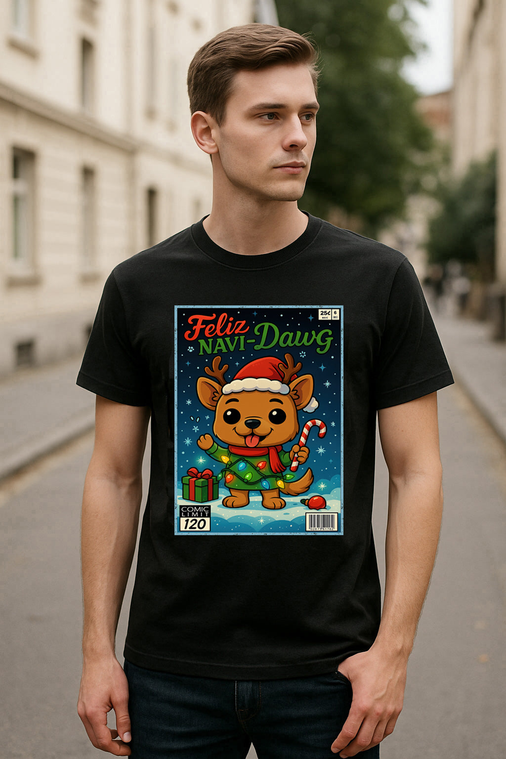 Feliz Navi-Dawg Funny Dog Christmas Unisex Christmas T-Shirt or Hoodie