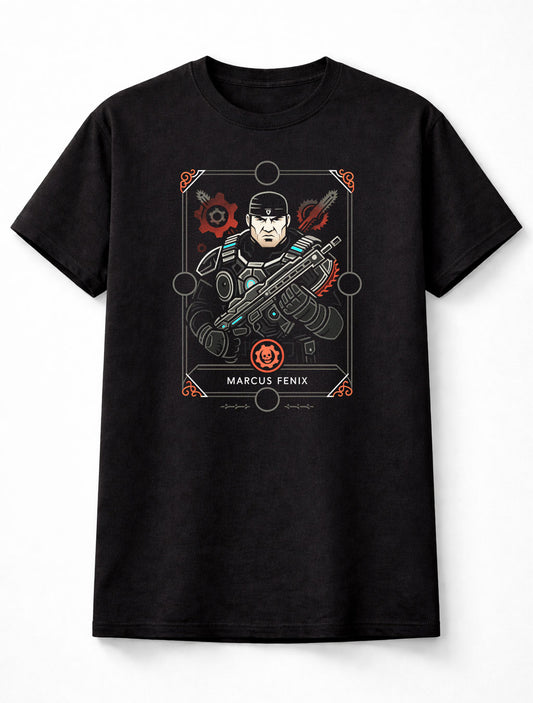 Marcus Fenix Gears of War T-Shirt Tactical Gaming Unisex Black Graphic Tee