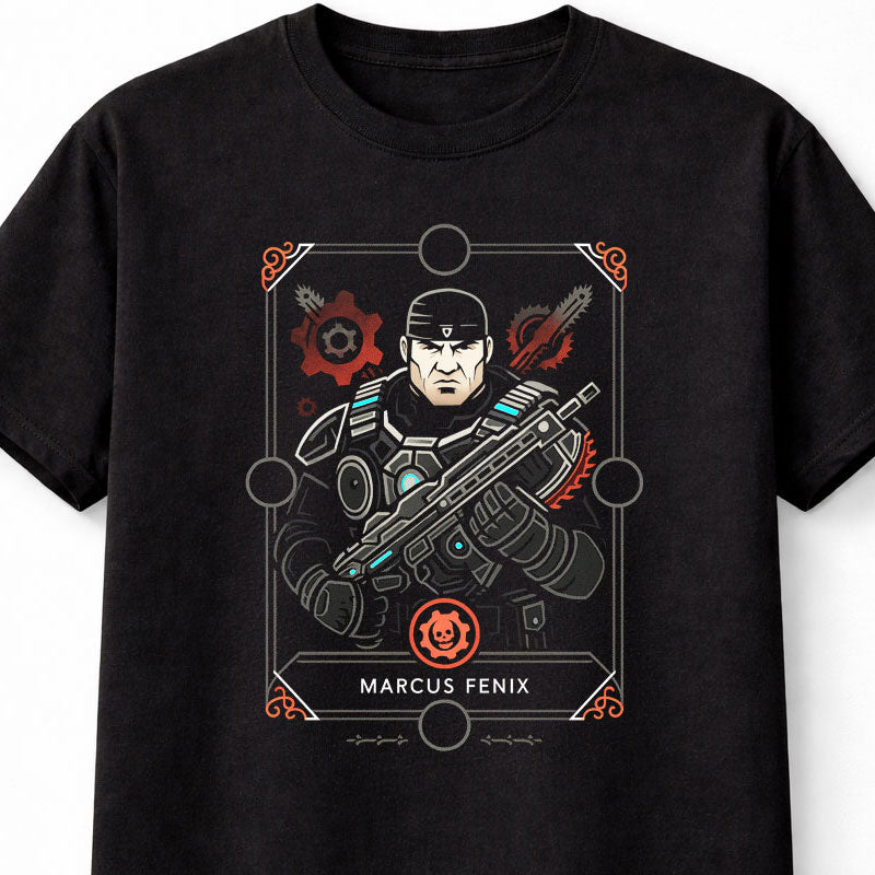 Marcus Fenix Gears of War T-Shirt Tactical Gaming Unisex Black Graphic Tee
