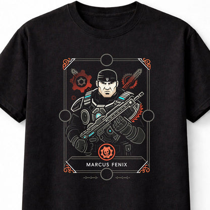 Marcus Fenix Gears of War T-Shirt Tactical Gaming Unisex Black Graphic Tee