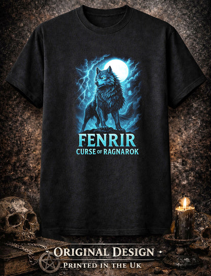 Fenrir Norse Wolf T Shirt Ragnarok Mythology Viking Moon Dark Fantasy Tee