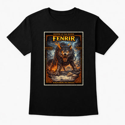 Fenrir Norse Myth Wolf Card Design T Shirt Unisex Gothic Viking Fantasy Tee