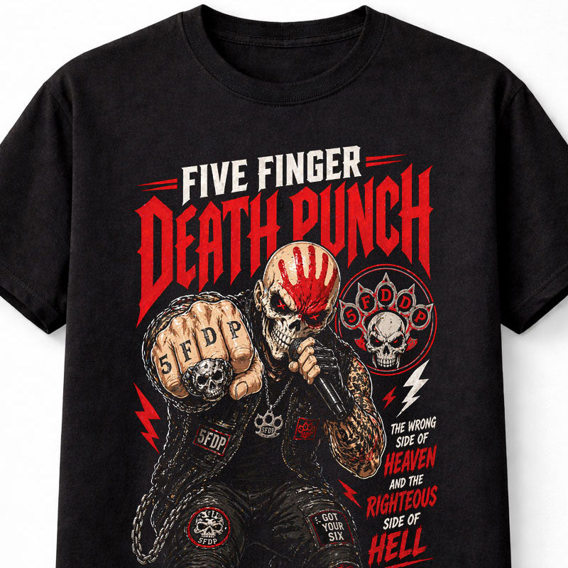 Five Finger Death Punch 5FDP Heavy Metal Band Skull Graphic T-Shirt Wrong Side Of Heaven Righteous Side Of Hell Music Fan Tee Adult & Kids Unisex T-Shirt