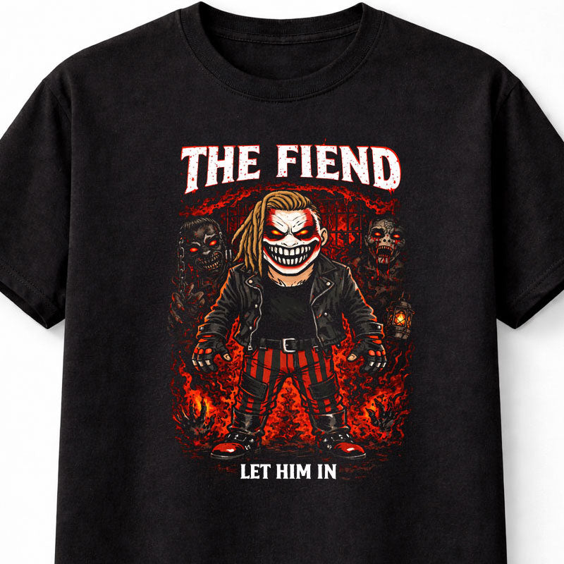 The Fiend Let Him In Wrestling T-Shirt Cartoon Horror Wrestler Fire Skull Graphic Dark Creepy Fan Tee Adults & Kids Unisex T-Shirt