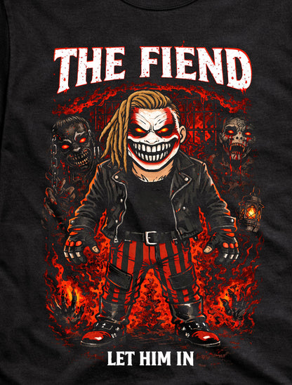 The Fiend Let Him In Wrestling T-Shirt Cartoon Horror Wrestler Fire Skull Graphic Dark Creepy Fan Tee Adults & Kids Unisex T-Shirt