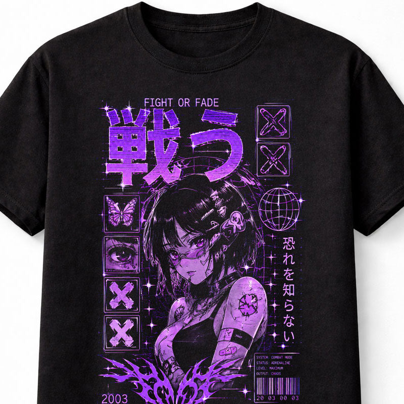 Fight Or Fade Anime Y2K Goth Gamer Manga Unisex T-Shirt