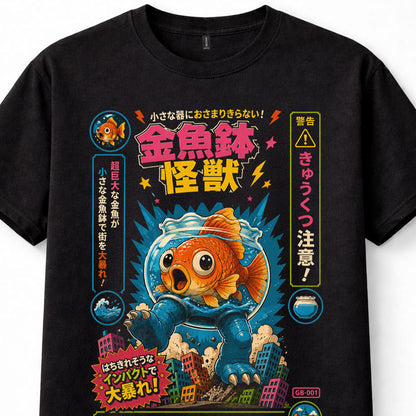 Japanese Goldfish Bowl Kaiju Monster City Rampage Graphic Unisex T-Shirt