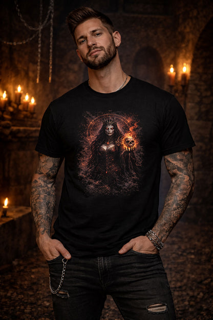 Witch T-Shirt Dark Fantasy Gothic Flame Ritual Unisex Black Graphic Tee