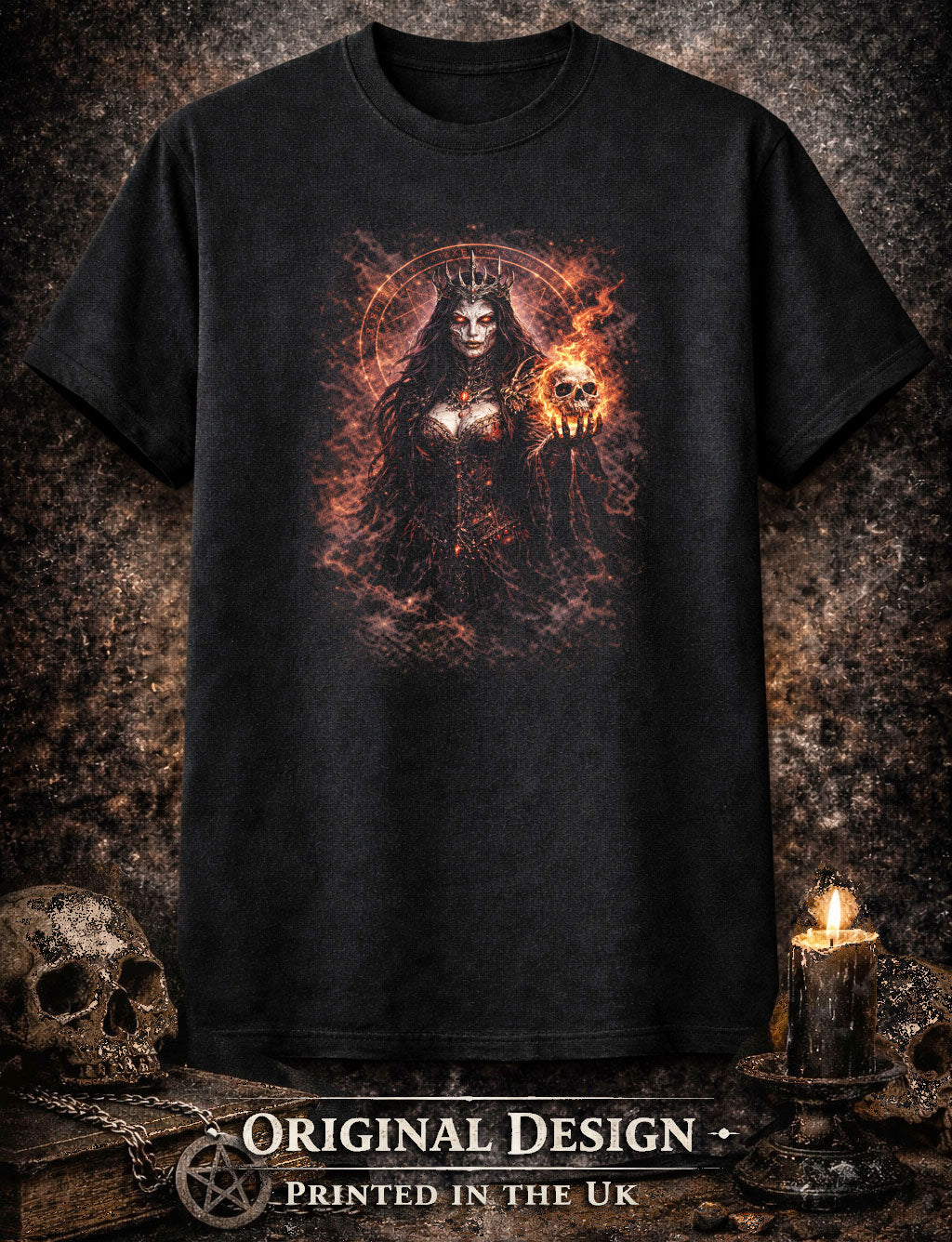 Witch T-Shirt Dark Fantasy Gothic Flame Ritual Unisex Black Graphic Tee