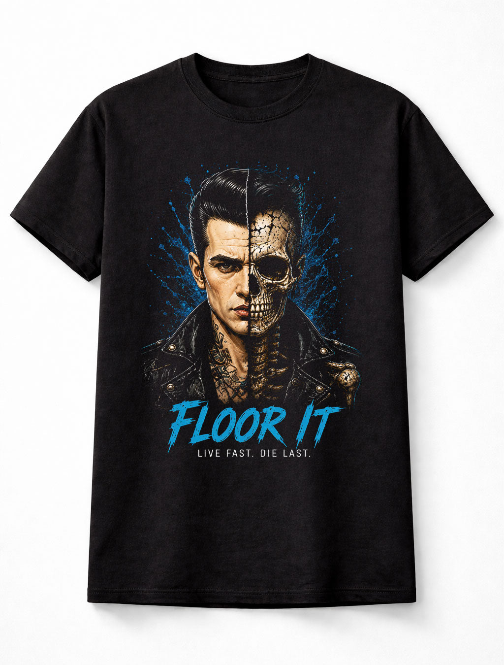 Floor It Rockabilly Skeleton Hot Rod Greaser Skull Graphic Unisex T-Shirt