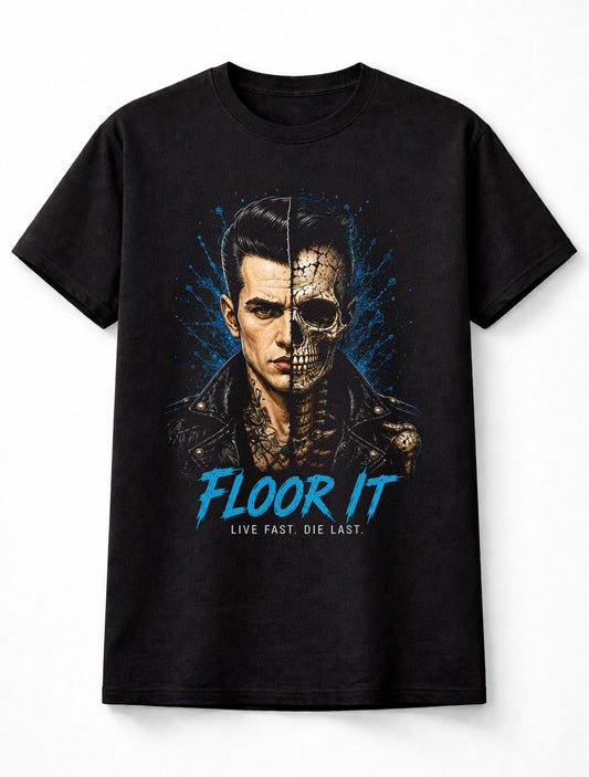 Floor It Rockabilly Skeleton Hot Rod Greaser Skull Graphic Unisex T-Shirt