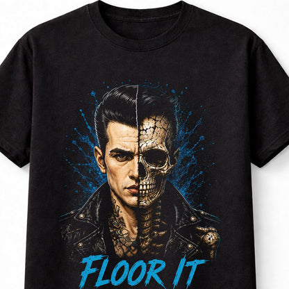Floor It Rockabilly Skeleton Hot Rod Greaser Skull Graphic Unisex T-Shirt