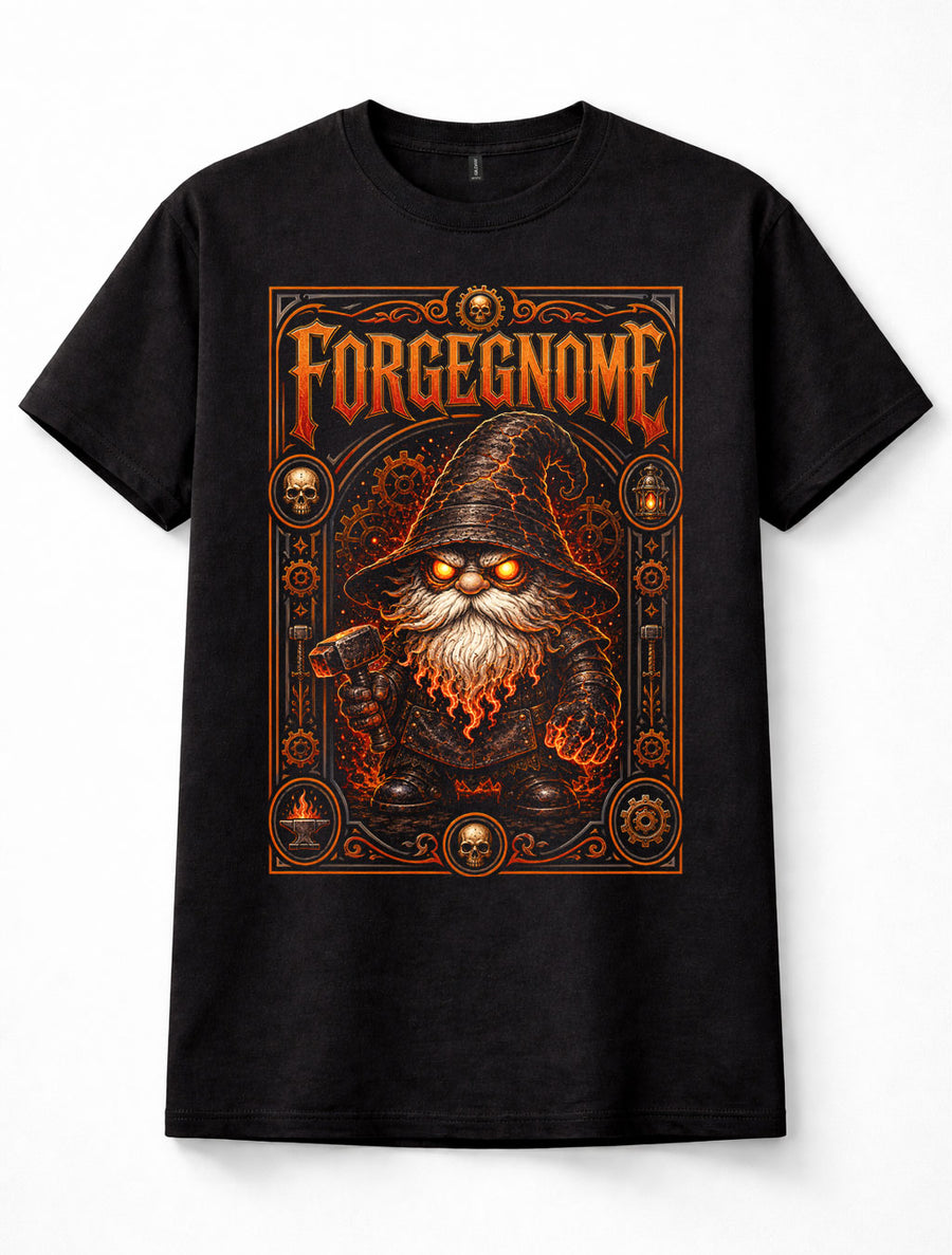 Forge Gnome Fire Dwarf Blacksmith Hammer Steampunk Fantasy Graphic Unisex T-Shirt