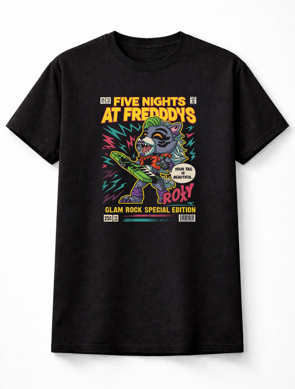 Five Nights at Freddy’s Roxy Glam Rock T-Shirt Retro Arcade Unisex Black Graphic Tee