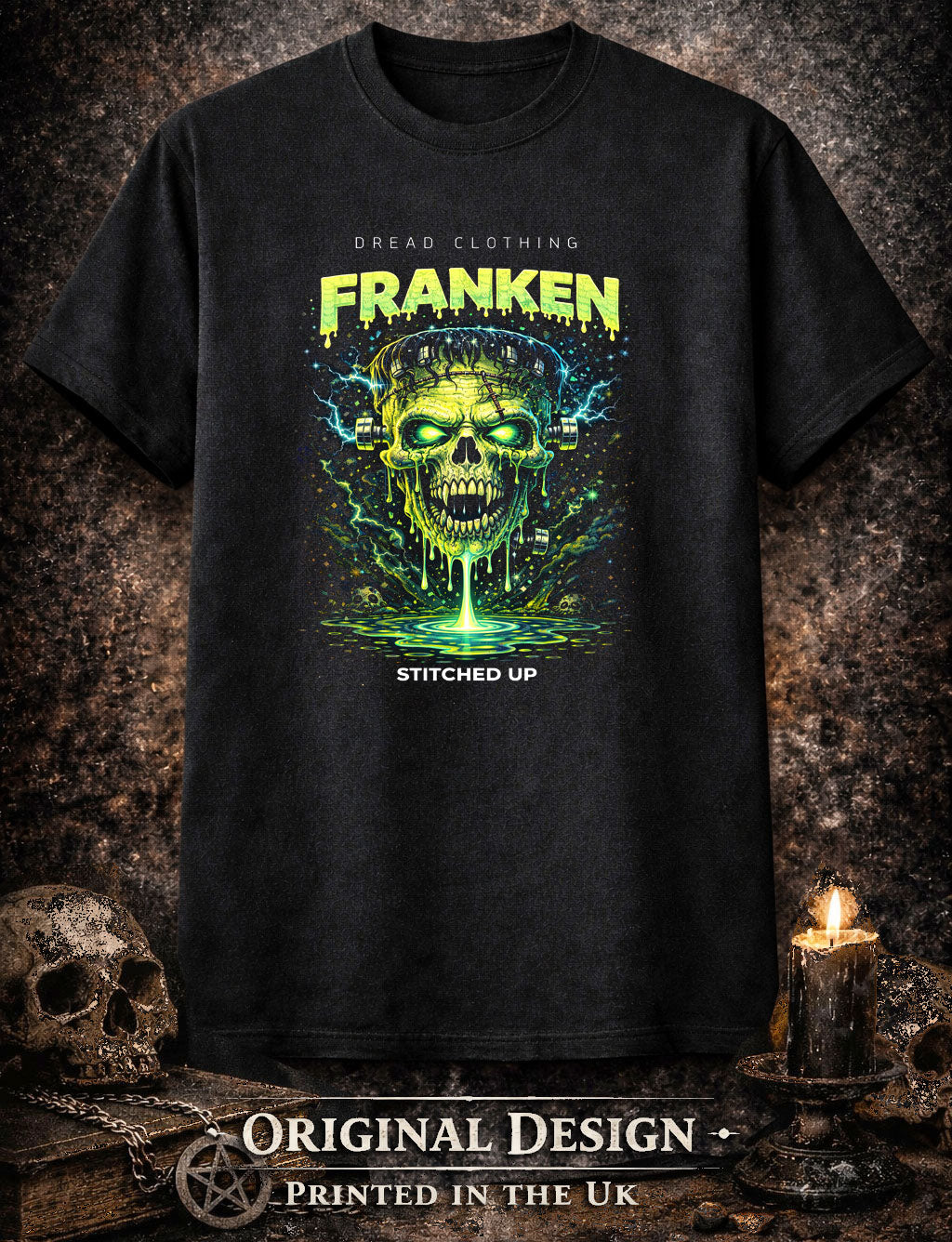 Frankenstein Skull Unisex Toxic Gothic Horror Graphic T-Shirt Monster Dark Tee