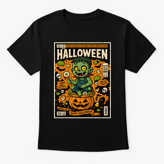 Pumpkin Patch Monster Unisex T-Shirt Retro Halloween Comic Tee