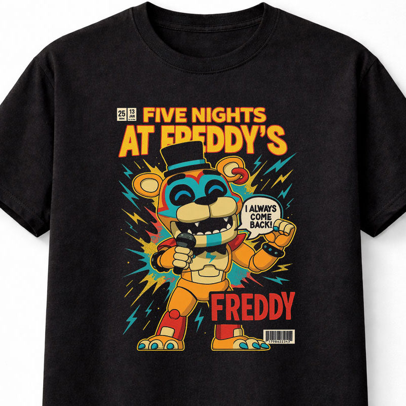 Five Nights at Freddy’s Freddy Fazbear T-Shirt Retro Arcade Horror Unisex Black Graphic Tee