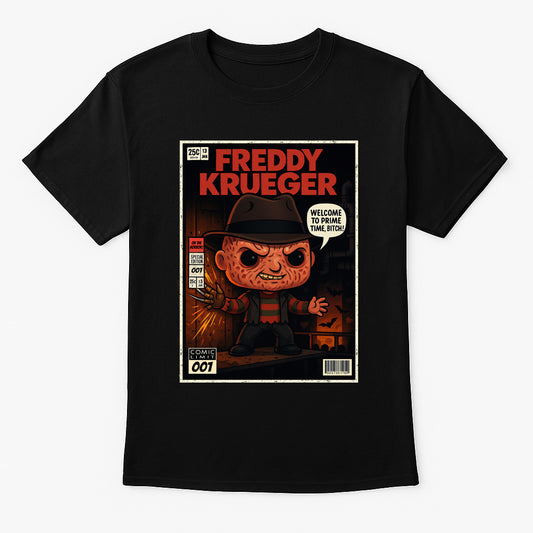 Freddy Krueger “Prime Time” Comic Graphic Tee – Nightmare on Elm Street Horror T-Shirt