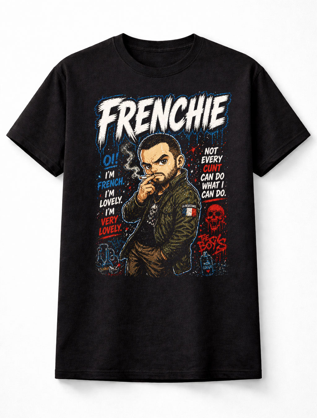 Frenchie The Boys Dark Superhero Graphic Tee Anti Hero TV Show Unisex Adults & Kids T-Shirt