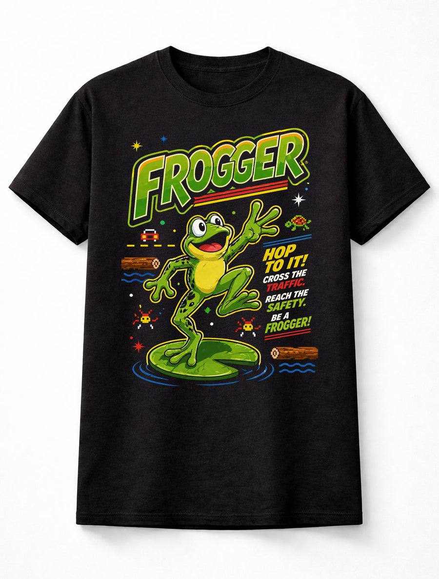 Frogger T-Shirt Retro Arcade Game Video Game Frog Character Shirt Pixel Art Gaming Vintage 80s Arcade Adults & Kids Unisex T-Shirt