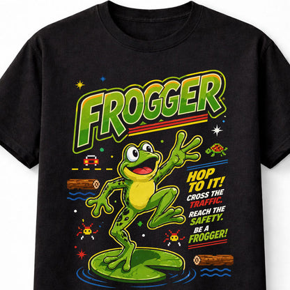 Frogger T-Shirt Retro Arcade Game Graphic Tee Classic Konami Video Game Frog Character Shirt Pixel Art Gaming Vintage 80s Arcade Adults & Kids Unisex T-Shirt