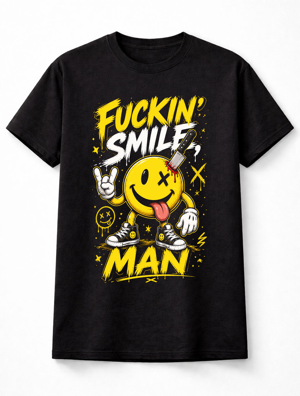 Funny Smiley Face Emoji Knife Smile Humor Edgy Cartoon Grunge Unisex T-Shirt