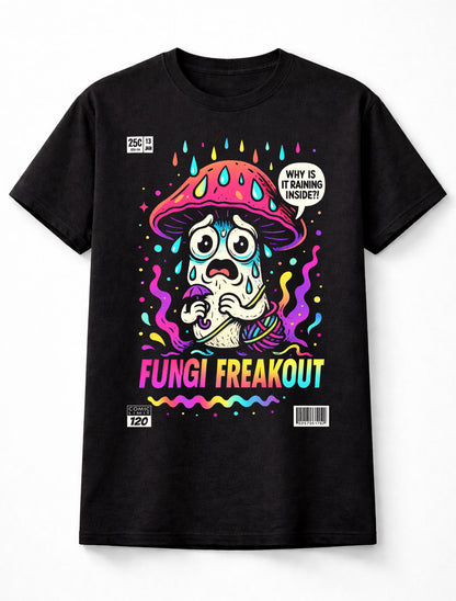 Fungi Freakout Funny Mushroom Psychedelic Cartoon Graphic Unisex T-Shirt