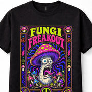 Fungi Freakout Psychedelic Mushroom Trippy Neon Hippie Black Unisex T-Shirt