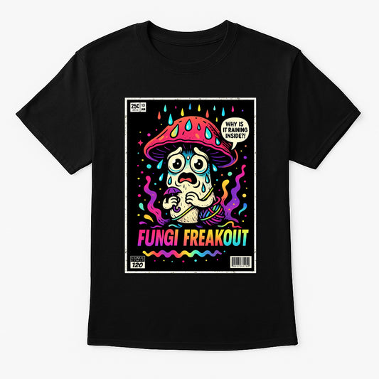 Fungi Freakout Unisex T-Shirt Trippy Comic Mushroom Anxiety Funny Comedy Tee