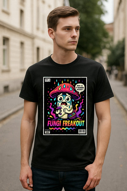 Fungi Freakout Unisex T-Shirt Trippy Comic Mushroom Anxiety Funny Comedy Tee