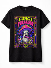 Fungi Freakout Psychedelic Mushroom Trippy Neon Hippie Black Unisex T-Shirt