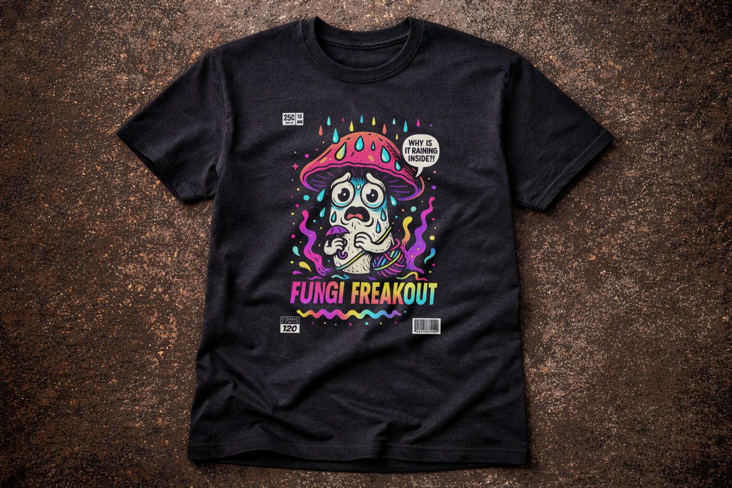 Fungi Freakout Mushroom Character T Shirt Funny Psychedelic Cartoon Graphic Tee